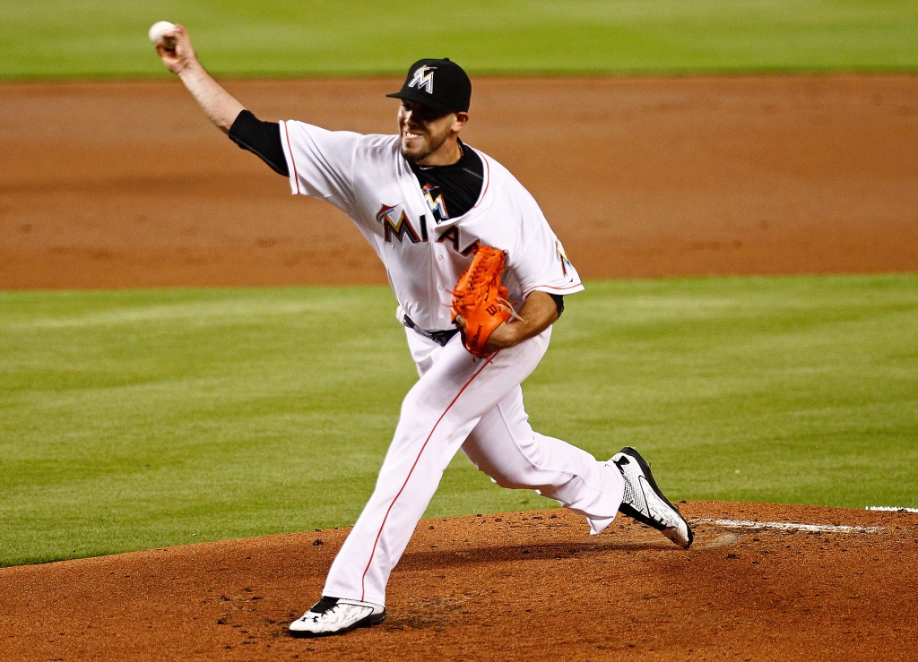 Jose Fernandez #16 of the Miami Marlins pitches during a game against the Washington Nationals at Marlins Park