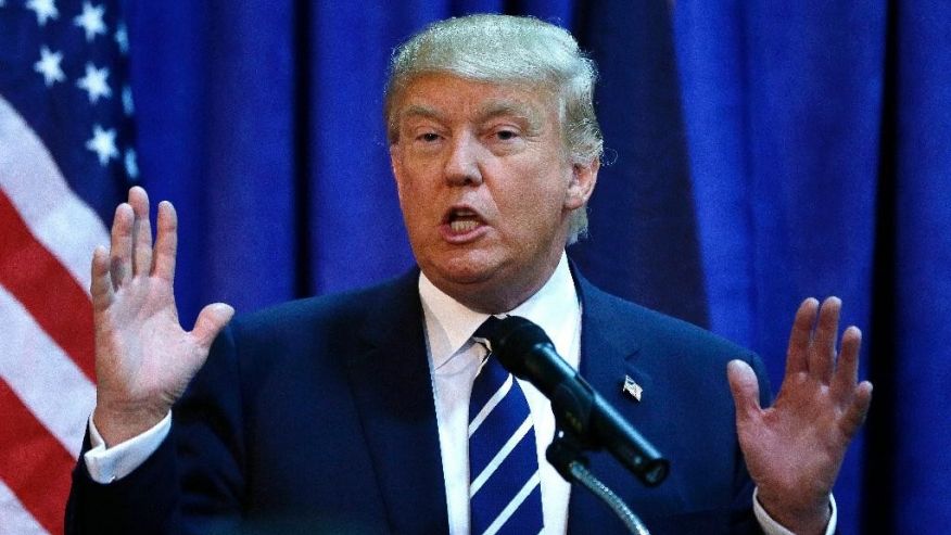 Republican presidential candidate Donald Trump meets the media before addressing a GOP fundraising event Tuesday Aug. 11 2015 in Birch Run Mich. Trump attended the Lincoln Day Dinner of the Genesee and Saginaw county Republican parties. (AP