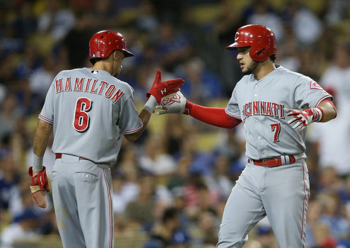 Billy Hamilton scored four times while Eugenio Suarez drove in four