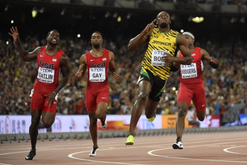 Usain Bolt beats Justin Gatlin to win world 100m title