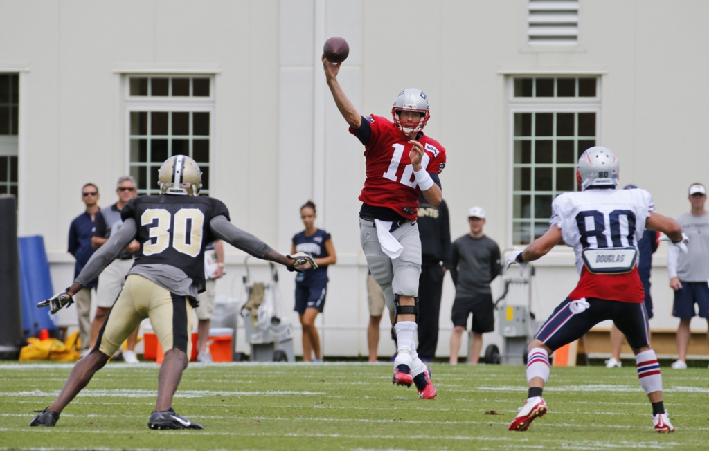 New England Patriot quarterback Tom Brady throws a pass at practice in West Virginia A decision on his suspension is expected