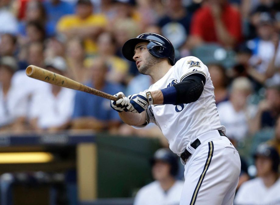 Milwaukee Brewers Ryan Braun watches his grand slam against the Philadelphia Phillies during the fifth inning of a baseball game Sunday Aug. 16 2015 in Milwaukee