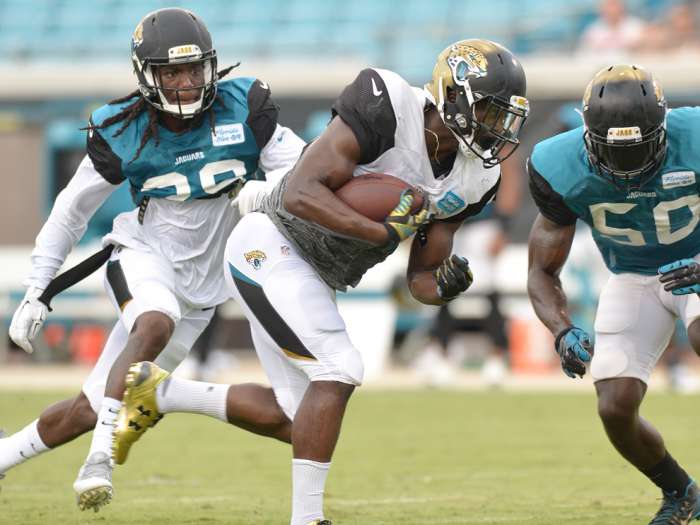 TJ Yeldon carries the ball during night's Jacksonville Jaguars team scrimmage at Ever Bank Field BruceLipsky@jacksonvillecom