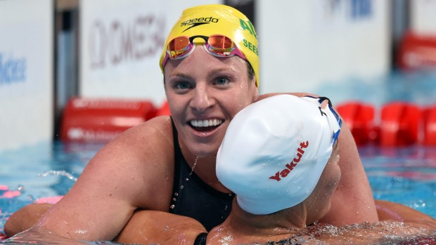 Celebrations Emily Seebohm basks in her 100m backstroke triumph