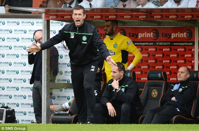 Celtic manager Ronny Deila delivers instructions to his team during their 3-1 victory over Dundee United