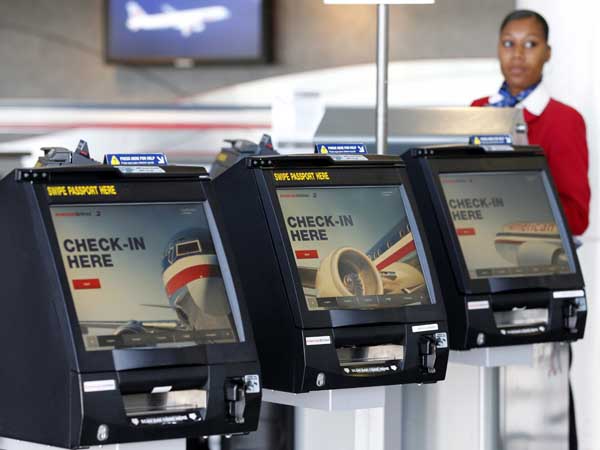 American Airlines travel self-check in kiosk