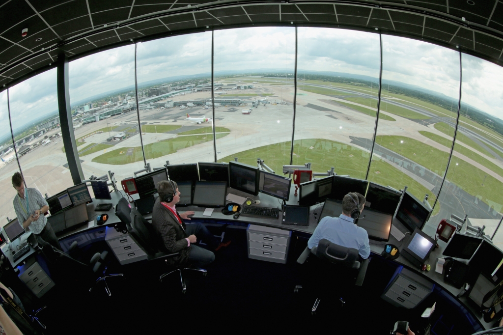 Air traffic controllers test the new systems inside Manchester Airports new air traffic control tower