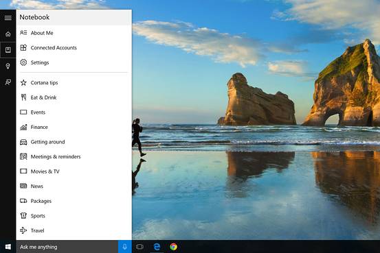 Click the circle-square icon to get to Cortana’s settings. Source Microsoft