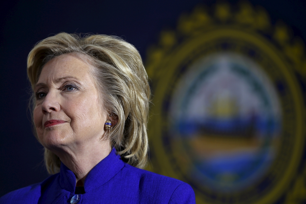 U.S. Democratic presidential candidate Hillary Clinton listens to a question from the audience during a community forum about substance abuse in Keene New Hampshire