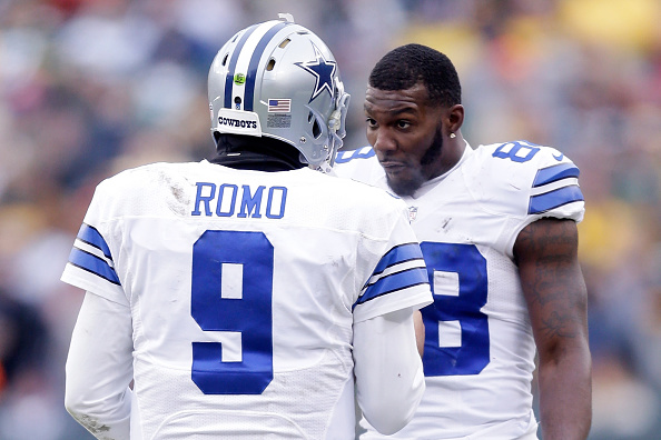 Quarterback Tony Romo #9 and Dez Bryant #88