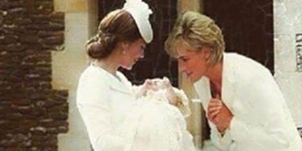 Princess Diana appears in an image with Catherine and Princess Charlotte on the day of her christening