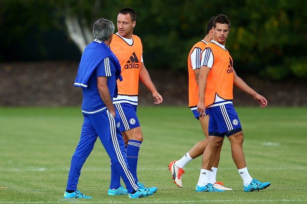 Curtain-raiser Terry shares a word with boss Mourinho ahead of the Community Shield