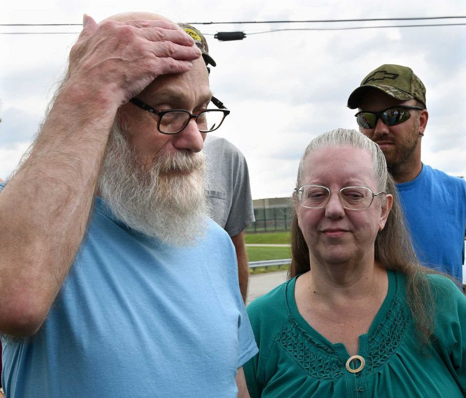 Lewis Fogle with his wife Deb becomes emotional after his release from the State Correctional Institution Thursday Aug. 13 2015 in Pine Grove Pa. Fogle who spent 34 years imprisoned for the 1976 murder of a 15-year-old girl was released after DNA