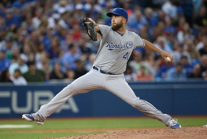 TORONTO CANADA- JULY 30 Danny Duffy #41 of the Kansas City Royals delivers a pitch in the fourth inning during MLB game action against the Toronto Blue Jays