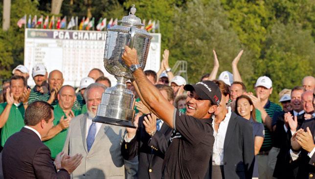 The 2015 PGA Championship winner gets his hands on the trophy