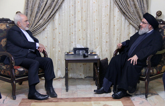 Hezbollah media department Hezbollah leader Sheik Hassan Nasrallah right meets with Iranian Foreign Minister Mohammad Javad Zarif left in Beirut Lebanon Wednesday Aug. 12 2015. The television station of Lebanon