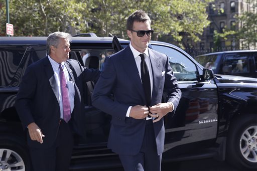 New England Patriots quarterback Tom Brady arrives at federal court Wednesday Aug. 12 2015 in New York. Brady and NFL Commissioner Roger Goodell are set to explain to a judge why a controversy over underinflated footballs at last season's AFC con