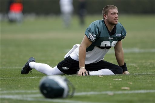 Philadelphia Eagles tight end Zach Ertz stretches during practice at the NFL football team's training facility Thursday Dec. 5 2013 in Philadelphia