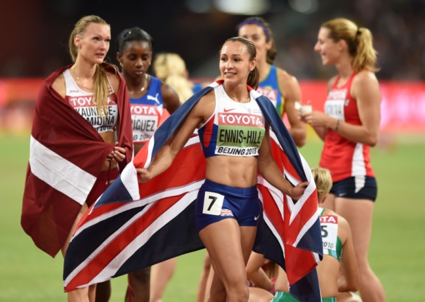 Great Britain's Jessica Ennis Hill celebrates winning the gold medal in the Women's Heptathlon during day two of the IAAF World Championships at the Beijing National Stadium China