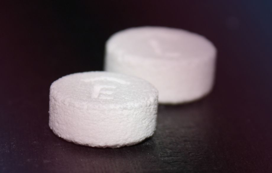 This product image provided by Aprecia Pharmaceuticals shows Spritam 750 mg foreground and 1000 mg tablets. Aprecia Pharmaceuticals on Monday Aug. 3 2015 said the FDA approved Spritam for adults and children who suffer from certain types of seizures