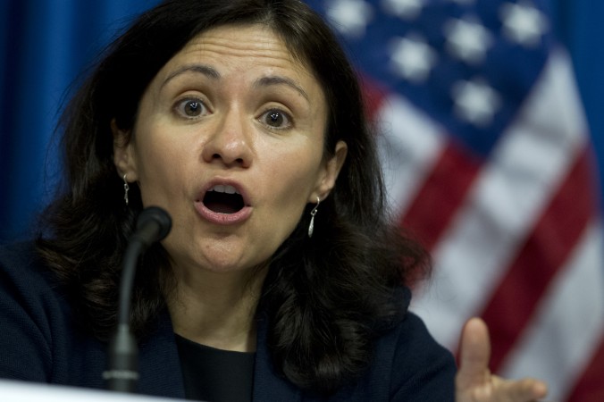 Federal Trade Commission Chairwoman Edith Ramirez speaks during a news conference in Washington on Oct. 8 2014