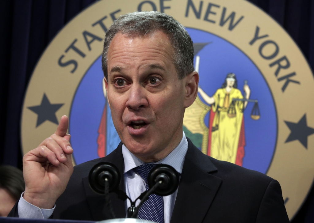 New York State Attorney General Eric Schneiderman address a news conference in his in New York offices