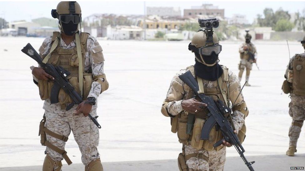 Soldiers secure the international airport of Yemen's southern port city of Aden 24