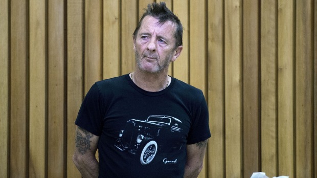 Former AC  DC drummer Phil Rudd in the dock facing charges in the High Court in Tauranga last year