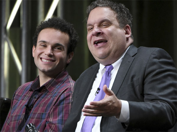 Troy Gentile left and Jeff Garlin participate in'The Goldbergs panel at the Disney  ABC Summer TCA Tour at the Beverly Hilton Hotel on Tuesday Aug. 4 2015 in Beverly Hills Calif