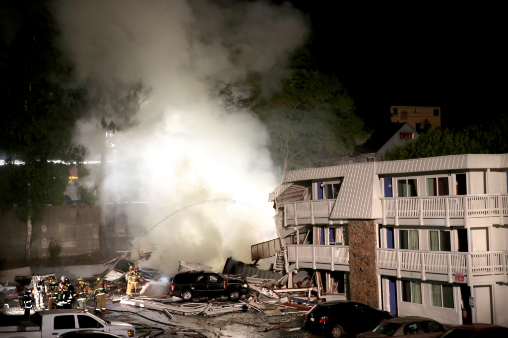 Washington Motel Explosion-2 Debris rests on the ground after a portion of Motel 6 exploded just after the business had been evacuated due to reports of a gas leak Tuesday Aug. 18 2015 in Bremerton Wash. Manager Tonya Hinds said in a telephone inter