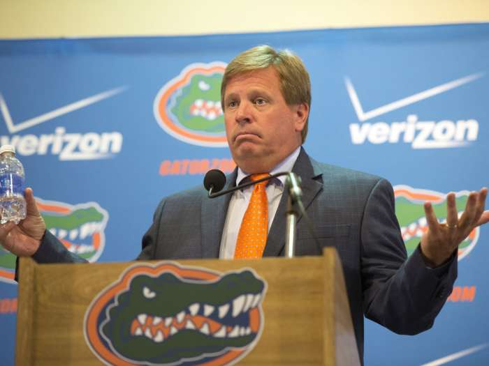 Florida NCAA college football coach Jim Mc Elwain speaks to the media during the teams media day in Gainesville Fla