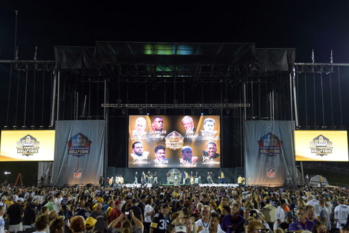 General view of the 2015 Pro Football Hall of Fame enshrinement at Tom Benson Hall of Fame Stadium