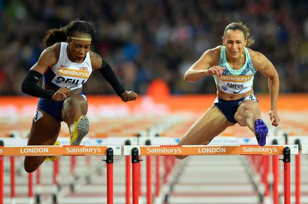 Britain's Jessica Ennis Hill and Britain's Cindy Ofili