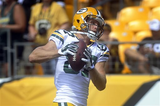 Green Bay Packers wide receiver Jordy Nelson warms up for an NFL preseason football game against the Pittsburgh Steelers Sunday Aug. 23 2015 in Pittsburgh. Nelson was injured in the first quarter. Nelson landed awkwardly while trying to cut after maki