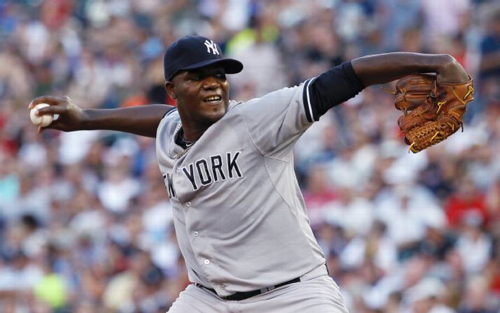 New York Yankees starting pitcher Michael Pineda delivers to the Minnesota Twins during the first inning of a baseball game in Minneapolis Friday