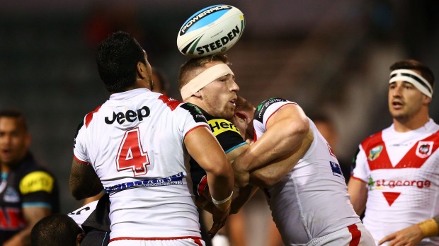 Heads up Penrith's Bryce Cartwright loses the ball