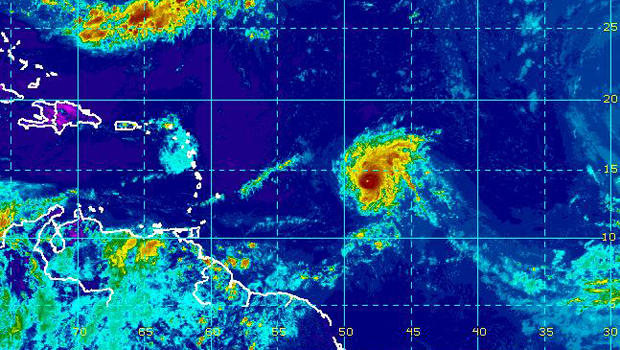 Hurricane Danny is seen in the Atlantic Ocean in this infrared satellite image captured at 1215