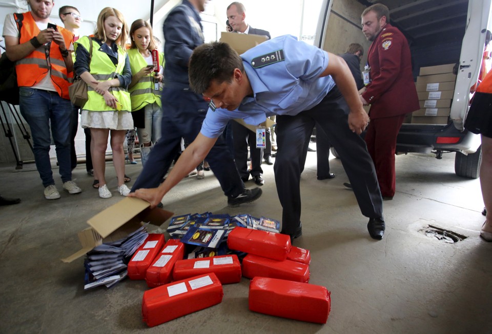 Illegally imported packages of ham and cheese are seized at Pulkovo airport in St. Petersburg Russia.         
                     Reuters