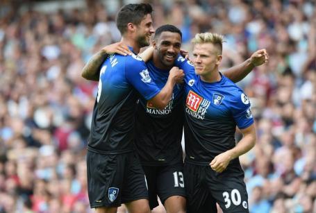 Text MAIN MAN Callum Wilson celebrates with his Bournemouth team mates