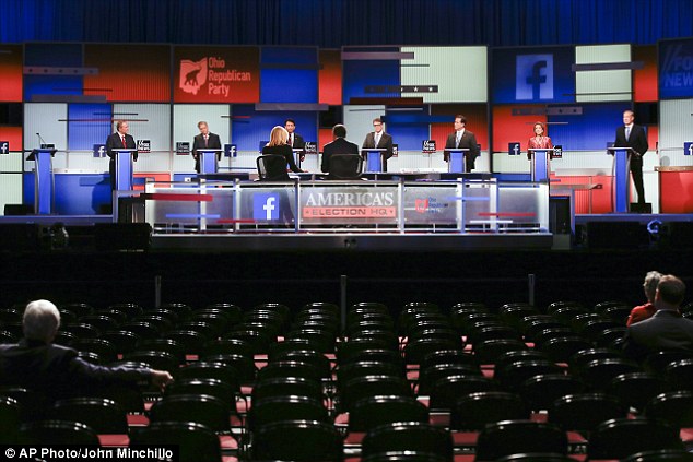 Anybody there? Republican presidential candidates including Ricky Perry Bobby Jindal and Carly Fiorina debated one another in front of thousands of empty seats Thursday night