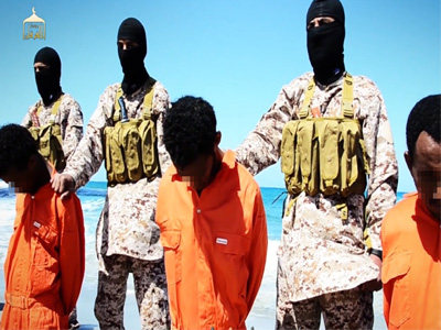 Islamic State militants killing a group of captured Ethiopian Christians in Libya