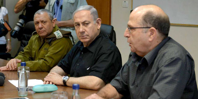 Prime Minister Benjamin Netanyahu and Defense Minister Moshe Yaalon along with IDF Chiefof Staff LtGen Gadi Eisenkot visiting the IDF Northern Command