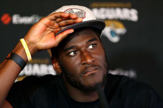 Jacksonville Jaguars wide receiver Justin Blackmon speaks to the media during a press conference at the Pennyhill Park Hotel and Spa in Bagshot England. Jaguars general manager Dave Caldwell said Tuesday Aug. 4