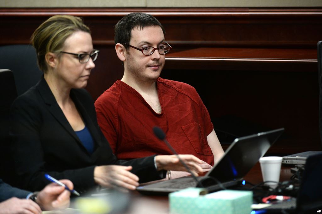 James Holmes appears in court for the sentencing phase in his trial Aug. 24 2015 at Arapahoe County District Court in Centennial Colo