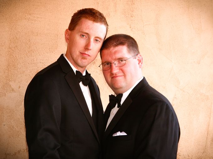 James and John Allen Stone Hoskins at their 2014 wedding ceremony