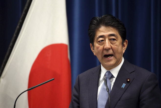 Japanese Prime Minister Shinzo Abe delivers a statement to mark the 70th anniversary of the end of World War II during a press conference at his official residence in Tokyo Friday Aug. 14 2015. Abe has expressed'profound grief for all who perished