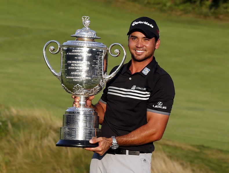 Jason Day poses with the Wanamaker Trophy after winning the 2015 PGA Championship golf tournament. – Reuters pic