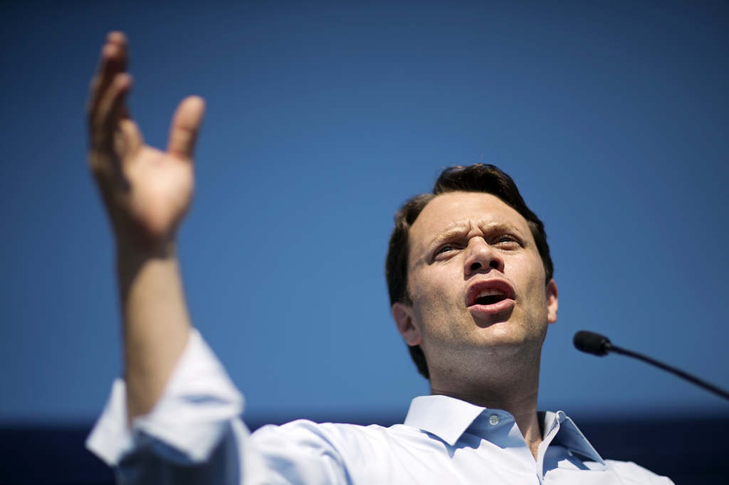 Georgia Democratic gubernatorial candidate Jason Carter former President Jimmy Carter’s grandson speaks during a campaign stop in Columbus Ga