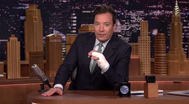 Jimmy Fallon who badly injured his left hand in late after getting his ring caught on a countertop recently chipped his tooth