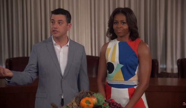 Michelle Obama appeared in a healthy eating PSA with Jimmy Kimmel on ’s episode of “Jimmy Kimmel Live”